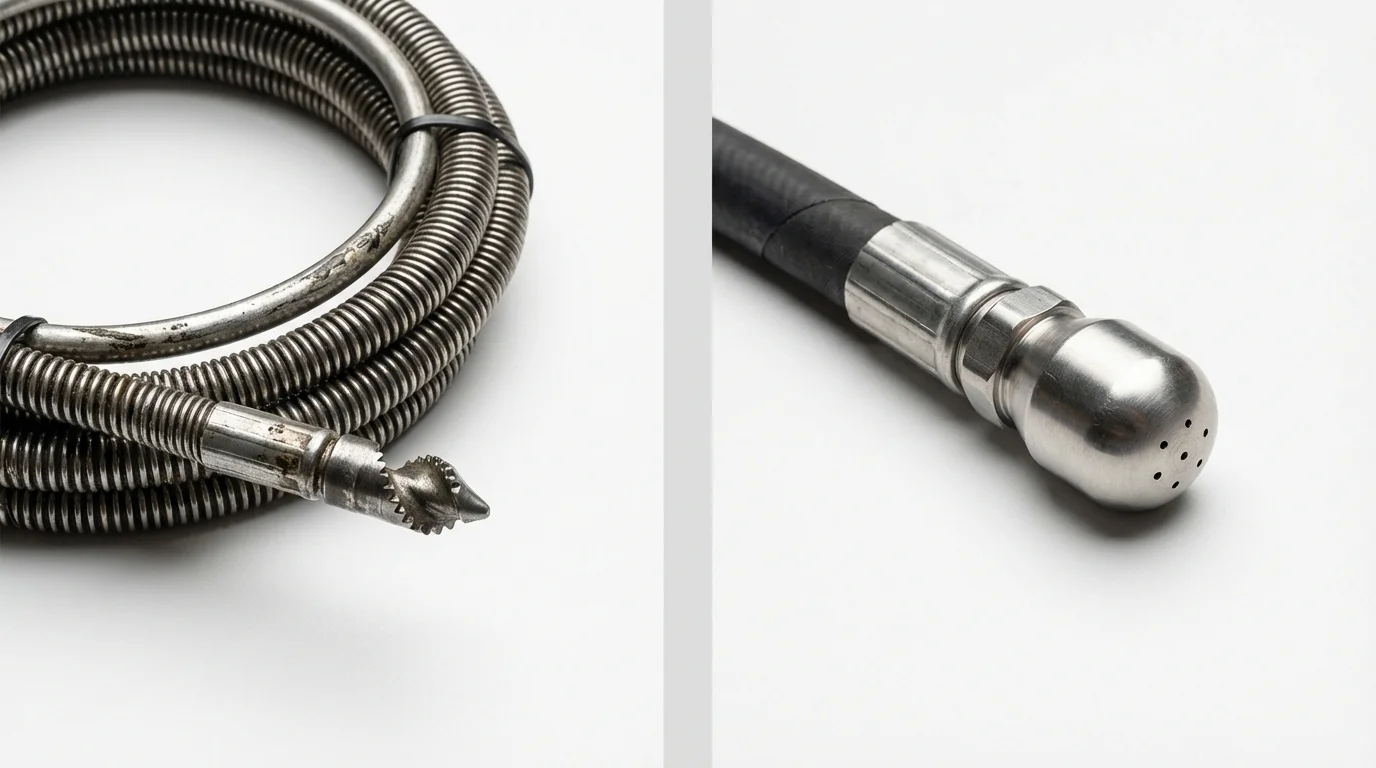 Drain snake cable and hydro jetting nozzle used for drain cleaning in Georgiana, AL