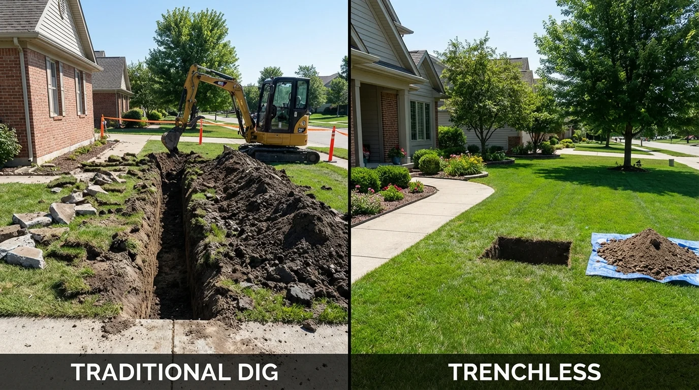Trenchless sewer repair with minimal yard damage versus traditional excavation in Georgiana, AL
